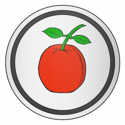 Argent, an apple gules slipped and leaved proper within an orle sable.